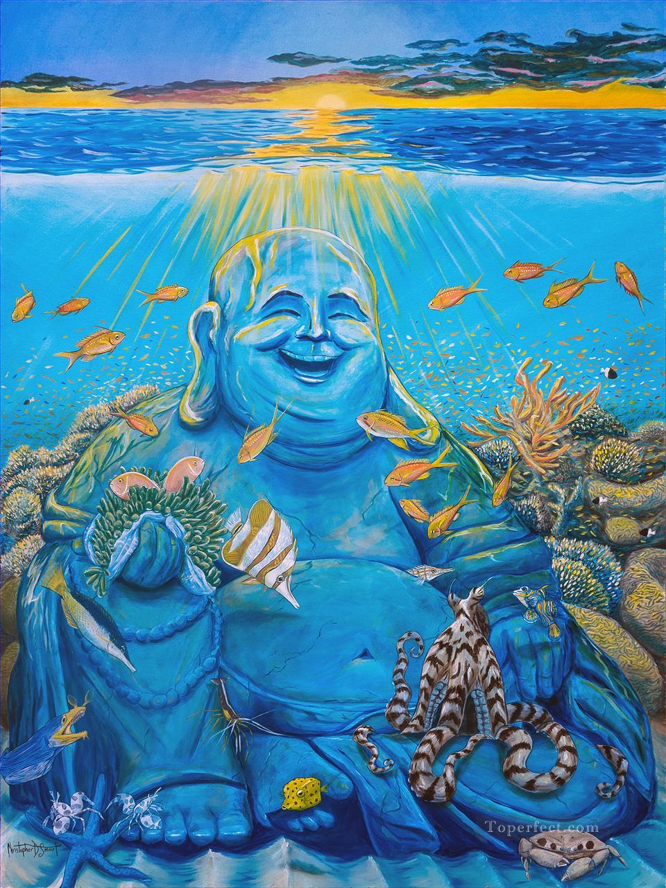 Poisson de récif de Bouddha riant Peintures à l'huile